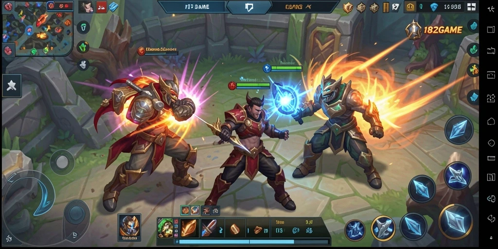 Screenshot 182GAME menunjukkan pertarungan seru dalam arena MOBA.