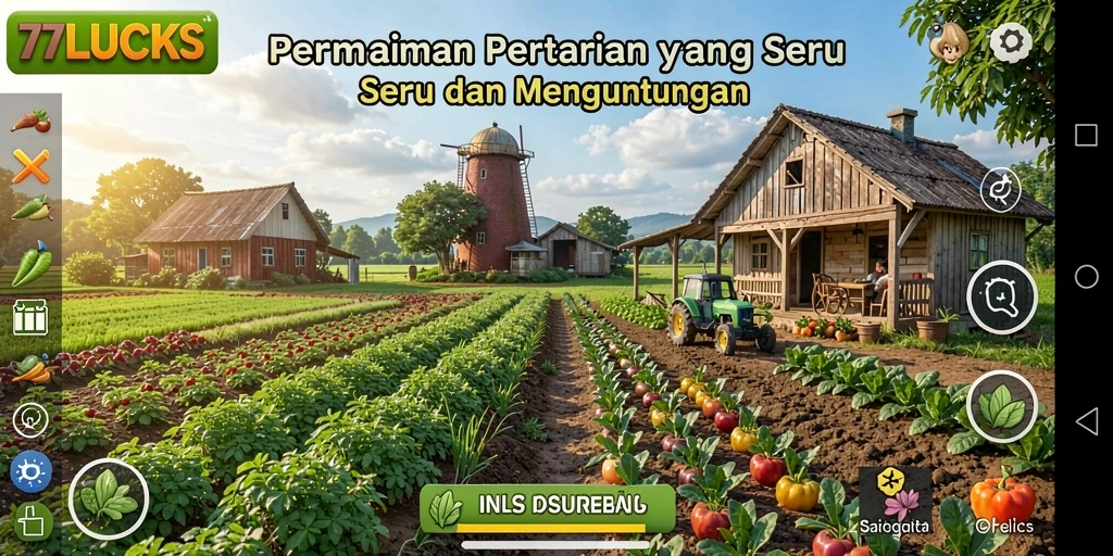 Tampilan gameplay 77LUCKS menunjukkan kebun yang subur dan menawan.