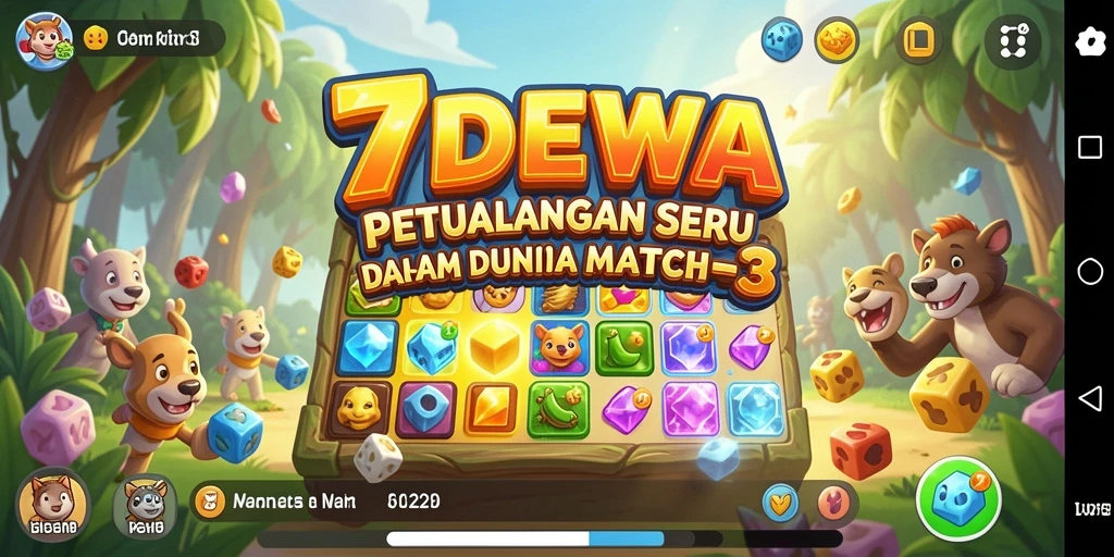 Screenshot utama 7DEWA menunjukkan keterampilan mencocokkan objek-match-3.