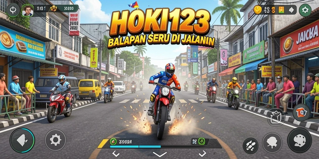 Tampilan gameplay HOKI123 yang menarik saat balapan di jalanan.