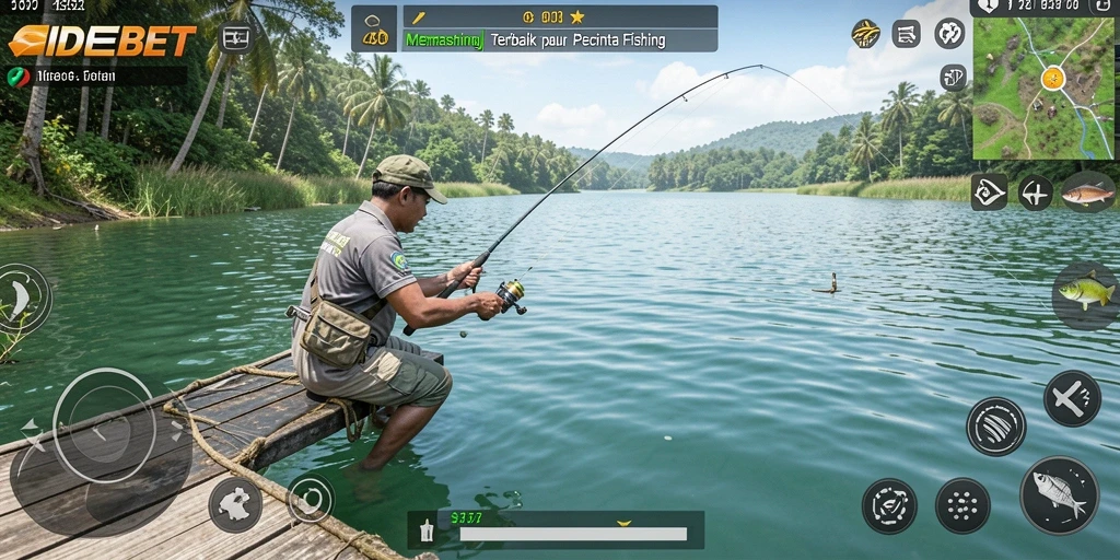 Tampilan gameplay seru di IDEBET saat memancing.