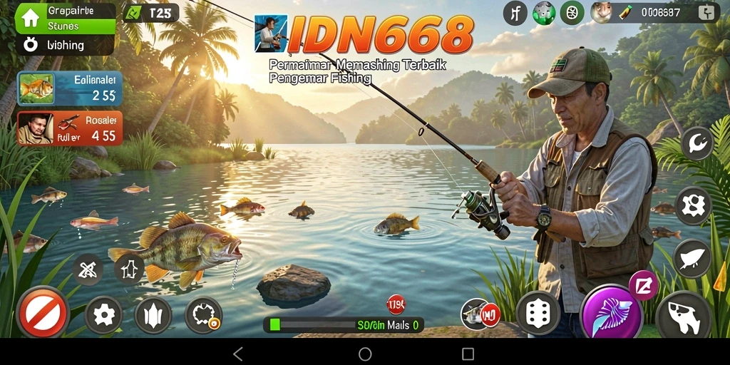 Tampilan gameplay menakjubkan dari IDN668 dengan aksi memancing yang seru.