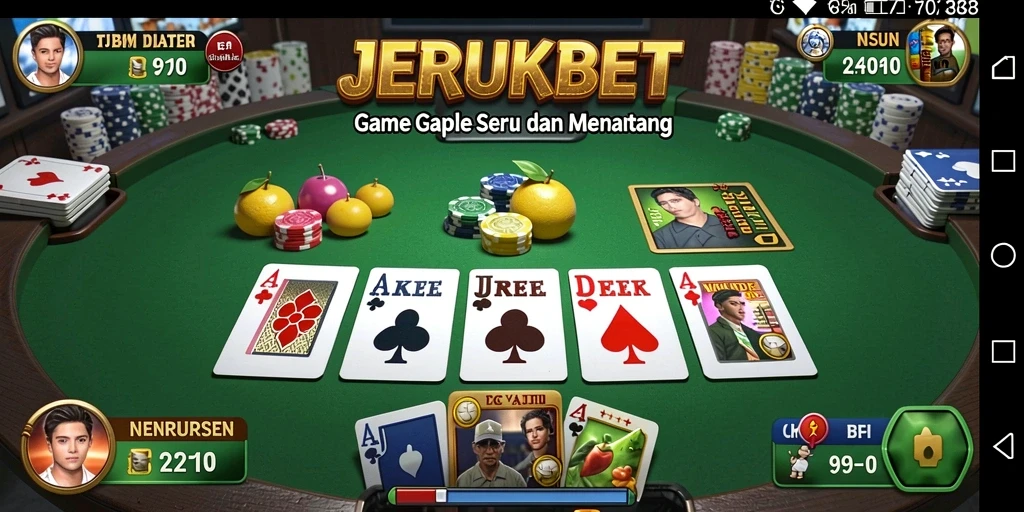 Tampilan gameplay seru dalam JERUKBET dengan fitur Gaple yang menarik.