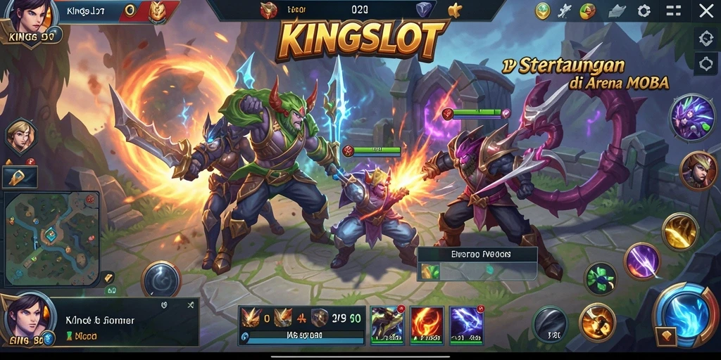 Screenshot KINGSLOT memperlihatkan aksi seru di arena MOBA.