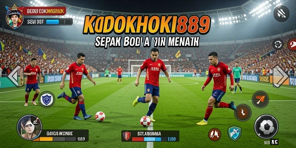 Tampilan gameplay seru di KODOKHOKI889 dengan aksi sepak bola nyata.