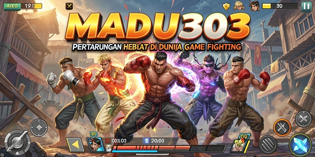 Screenshot menunjukkan pertarungan seru di MADU303 dengan karakter yang unik.