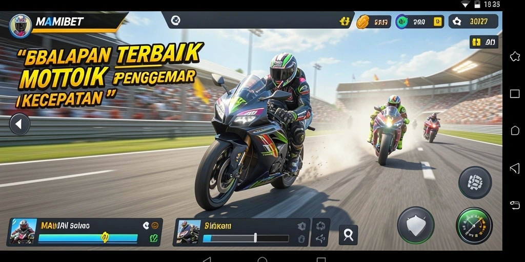 Tampilan gameplay MAMIBET yang seru dalam balapan motor.