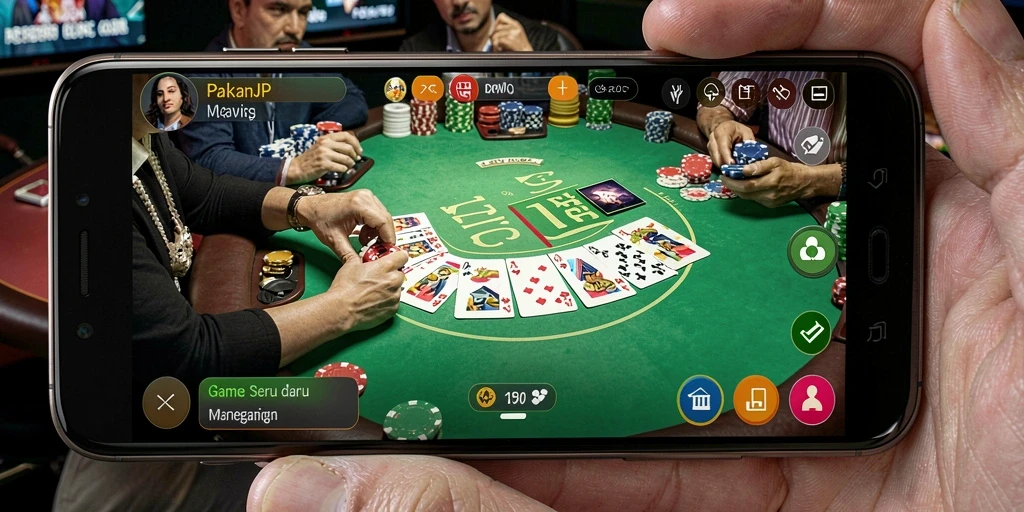Tampilan gameplay seru dari PAKARJP yang menampilkan aksi poker penuh strategi.