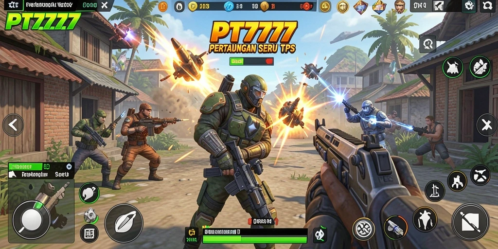 Screenshot PT777 menampilkan aksi tembak-menembak seru dalam permainan TPS.