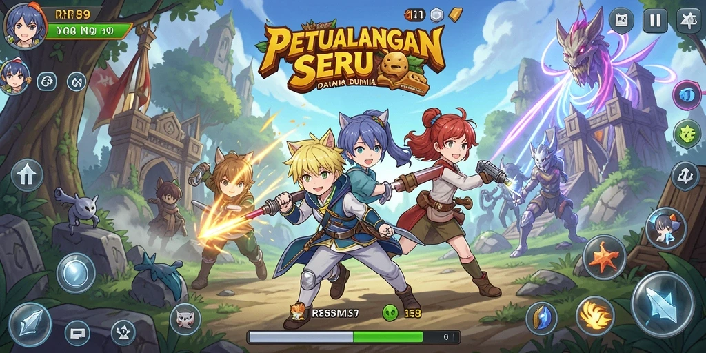 Tampilan gameplay utama RR89 menampilkan petualangan Anime yang seru.