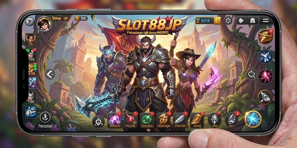 Screenshot utama menunjukkan gameplay dinamis dari SLOT88JP.