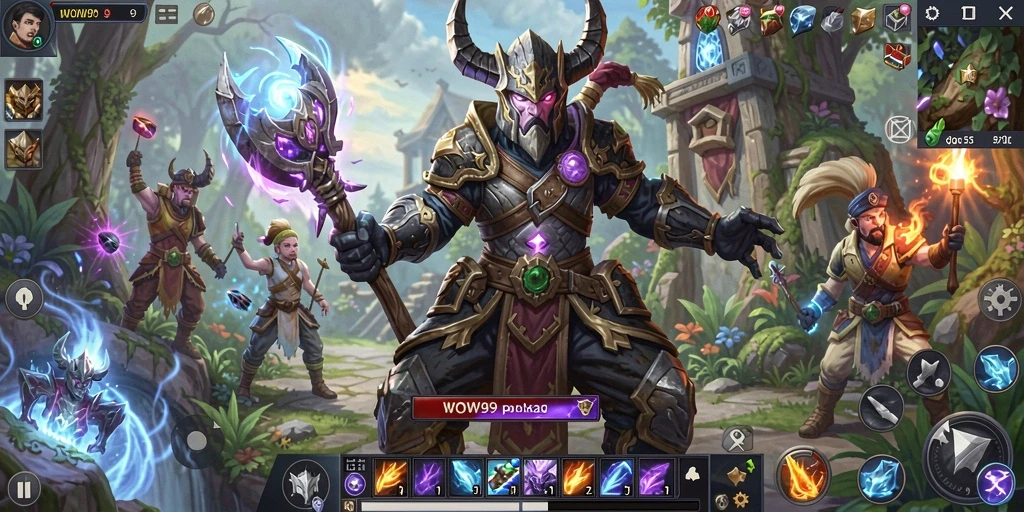 Screenshot utama WOW99 menampilkan pertempuran epic dalam dunia MMORPG.